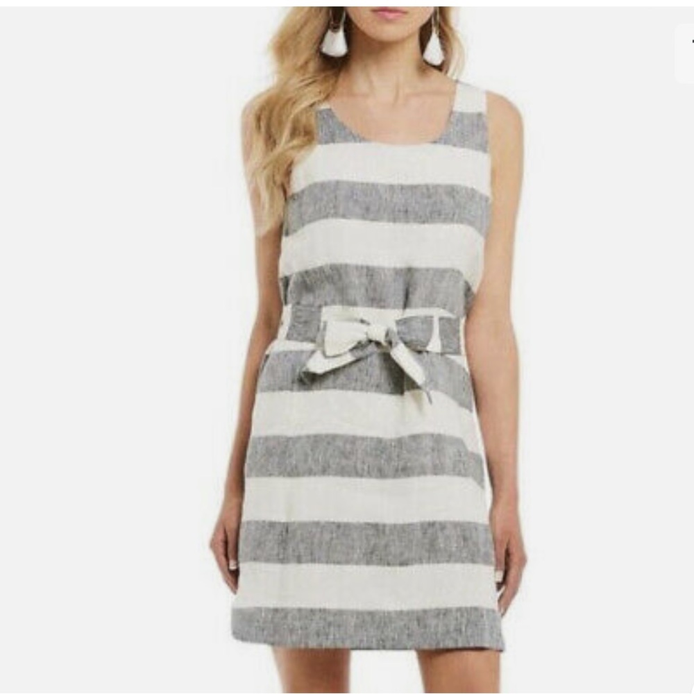 Anthropologie A Loves A 100% Linen Striped Sleeveless Dress